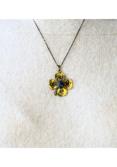 Doğal Taş Lapis Doğal Taşlı Yonca Model Otantik Kadın Kolye 45 Cm Zincirli Euk38lps Mavi