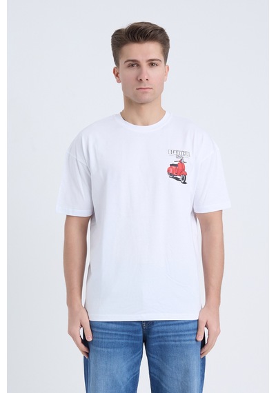 Velvoria Unisex Oversize Beautıful Ride Baskılı Beyaz Renk T-shirt