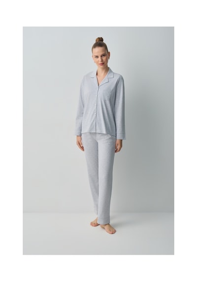Suwen Dotty Gömlek Yaka Pamuklu Pijama Takımı Wsh10510006051 Gri Melanj Suwen Dotty Gömlek Yaka Pamuklu Pijama Takımı Wsh10510006051 Gri Melanj