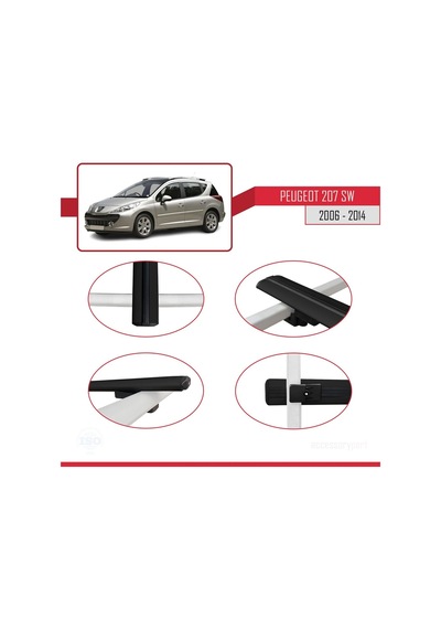 Peugeot 207 Sw 2006-2014 Arası İle Uyumlu Basic Model Ara Atkı Tavan Barı Siyah 3 Adet
