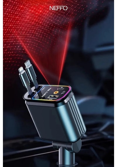 4in1 Geri Çekilebilir Araç İçi Hızlı Şarj Cihazı Çakmaklık Rgb Tavan Aydınlatma 66w Usb C 65