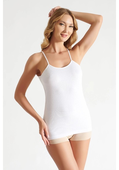Seher Yıldızı 6'lı Kadın Ip Askılı Ribana Atlet %100 Pamuk Beyaz