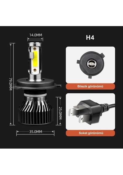 Xenon H4 Led Araba Far Ampül Xenon Led Uzun Kısa Şimşek Etkili Pro Seri Slim Kasa