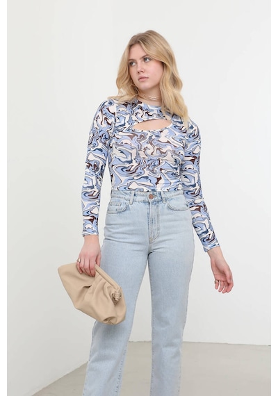 Pencere Detaylı Jakarlı Crop Top 001