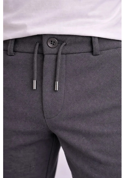 Efnaz Style Erkek Diagonel Mikro Dokulu Duble Paça Cepli Pantolon Bağcıklı Bel, Modern Kesim - Füme