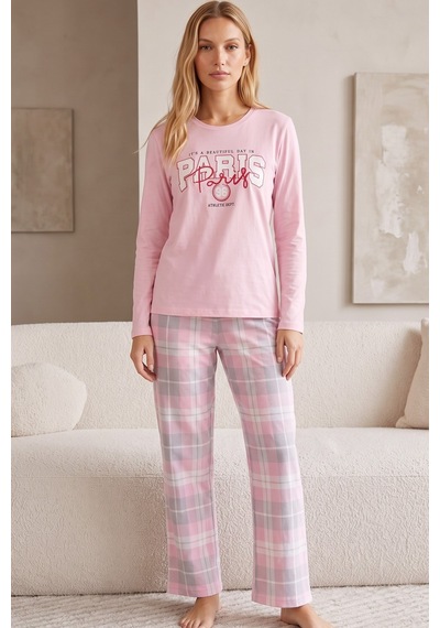Siyah İnci Pamuklu Likralı Örme Pijama Takım26241183 Pembe