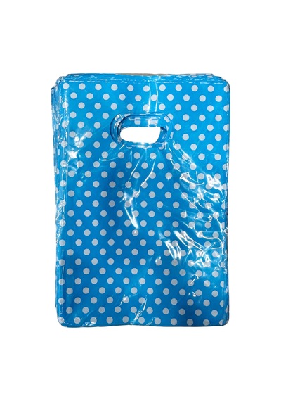 Omeyva Mavi Puantiyeli Hediye Paketi El Geçmeli Poşet - 20x30 Cm. - 100 Adet