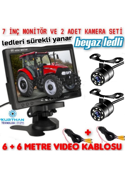 Tarımsal Araçlara 7 İnç Monitör Ve 2 Adet Beyaz Ledli Kamera Seti