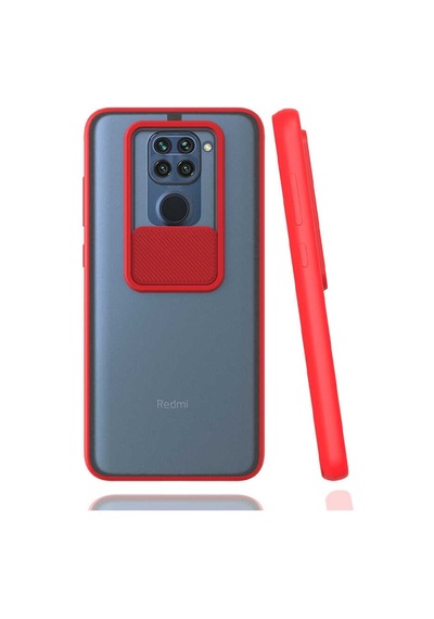 Kilifone - Xiaomi Uyumlu Redmi Note 9 - Kılıf Slayt Sürgülü Arkası Buzlu Lensi Kapak - Kırmızı
