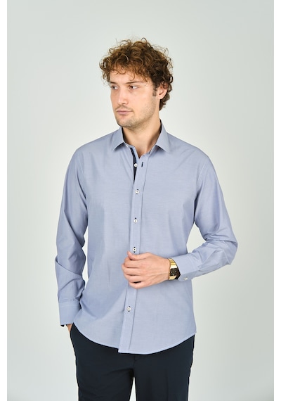 De Leone Erkek Slim Fit Uzun Kollu %100 Pamuk Gömlek 2008 Mavi Mavi