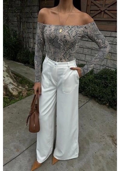 Defymoda Bol Paça Palazzo Pantolon 0080 Ekru