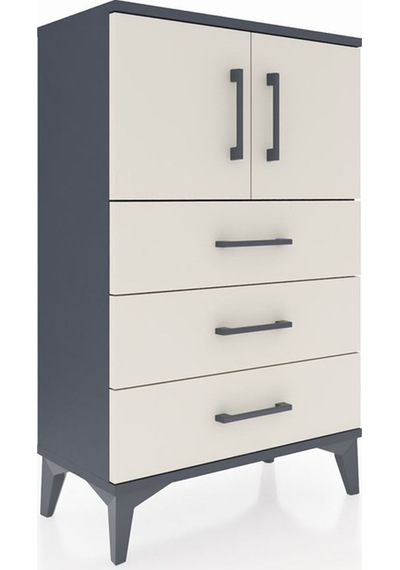 Arges Komodin Tek Raflı 3 Çekmeceli 2 Kapaklı 60x30x96 Antrasit-aytaşı Antrasit