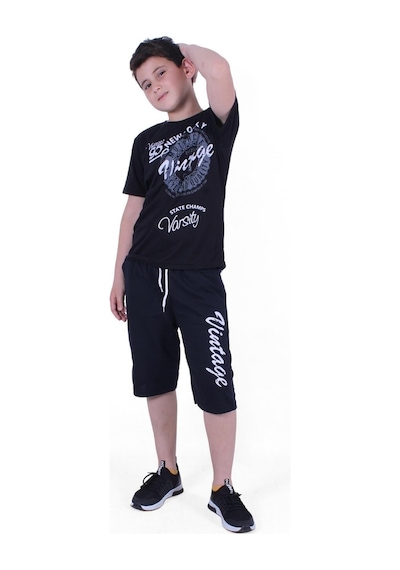 Fyk Kids Vintage Custom Yazı Baskılı Erkek Çocuk Yazlık Takım Siyah