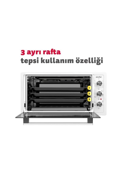 Simfer 4546 Beyaz 45 LT Turbo Fan Mini / Midi Fırın - 6 Fonksiyon, Yoğurt Yapma & Buz Çözme Özellikli