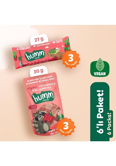 Organik Vegan Çilekli Atıştırmalık Paketi - 6 Adet 2 Çeşit 170 G