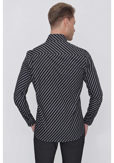 Efor G 1517 Slim Fit Siyah Spor Gömlek Siyah