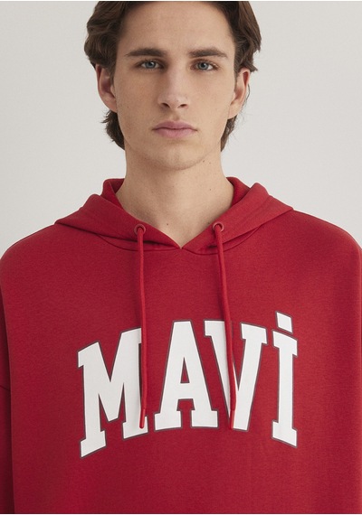 Mavi - Mavi Logo Baskılı Kapüşonlu Kırmızı Sweatshirt 067149-86417 Kırmızı