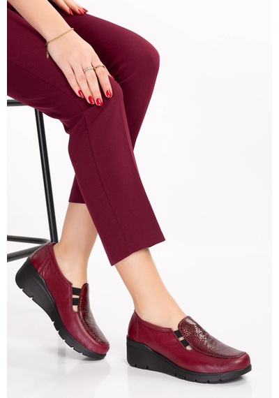 Gondol Hakiki Deri Dolgu Taban Rahat Günlük Ayakkabı Esfa.4002 Bordo Croco