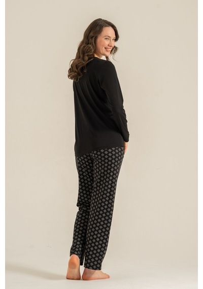 Pierre Cardin Kadın Siyah Uzun Kol Pijama Takım Pc9289-s-v1 Pc9289-s-v1