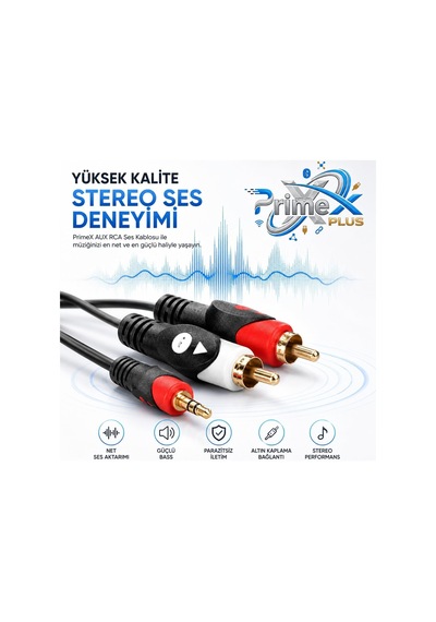 Primex Px-aux3r 3 Metre 3.5mm Aux To 2 Rca Ses Kablosu, Telefon Laptop Pc Tablet Ses Çıkışını Amfi Hoparlör Tv Ses Sistemine Bağlama Kablosu, Kırmızı Beyaz Rca Stereo Audio Kablo