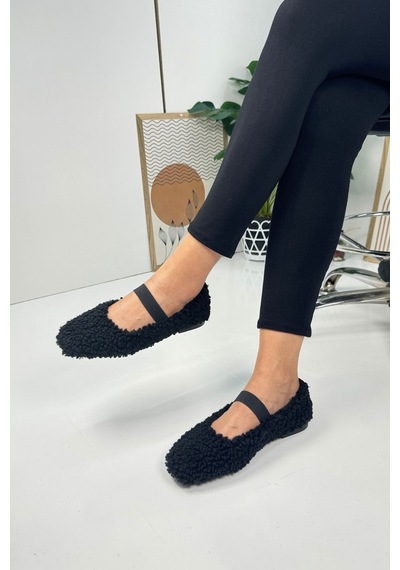 Günlük Kadın Babet Lastikli Alçak Topuklu Tırtıklı Taban Peluş Hafif Oval Burunlu Ayakkabı 345 Siyah Günlük Kadın Babet Lastikli Alçak Topuklu Tırtıklı Taban Peluş Hafif Oval Burunlu Ayakkabı 345 Siyah