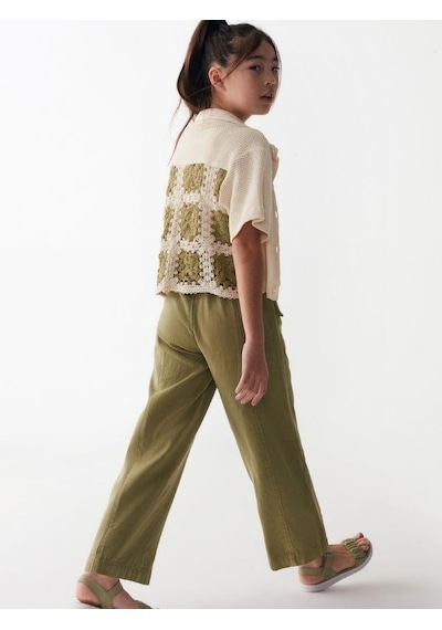 Nk Kids Kız Çocuk Yumuşak Dokulu Geniş Paçalı Cepli Pantolon-13840-yeşil Yeşil