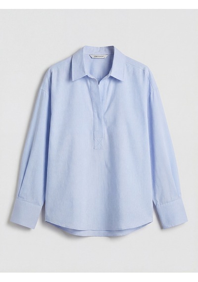 Lcwaıkıkı Classic Mavi Gömlek Yaka Oversize Oxford Bluz