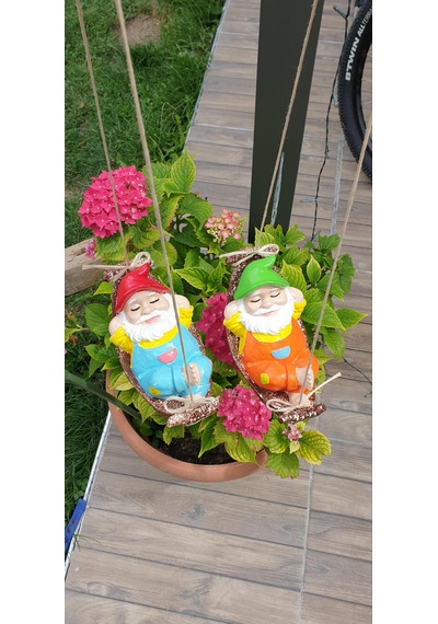Dafniart Hamakta Yatan Cüce Bahçıvan Balkon Bahçe Dekor Mavi Tulumlu Cüce