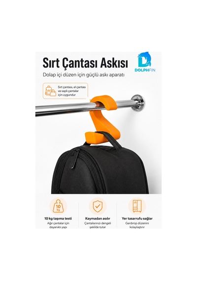 Dolap İçi Çanta Askısı Sırt Çantası Askı Aparatı Düzenleyici Turuncu