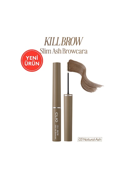 Ultra İnce Fırçalı, Yoğun Pigmentli Kaş Maskarası Clıo Kill Brow Slim Ash Browcara 03 Natural Ash 69423735