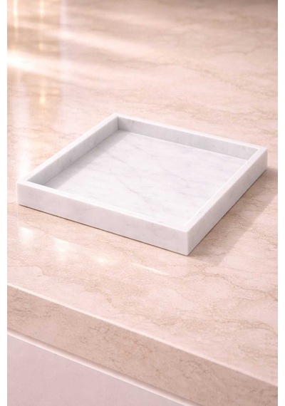 20x20 Cm Mermer Tepsi Kare Banyo Organizer Mutfak Sunum Tepsisi Kahve Parfüm Takı Standı
