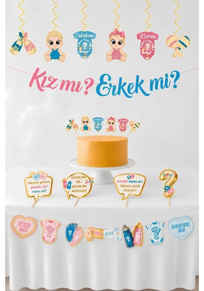 Cinsiyet Partisi Süsleri Seti Kız Mı Erkek Mi Baby Shower Gender Reveal Parti Dekorasyon Seti Pembe Mavi