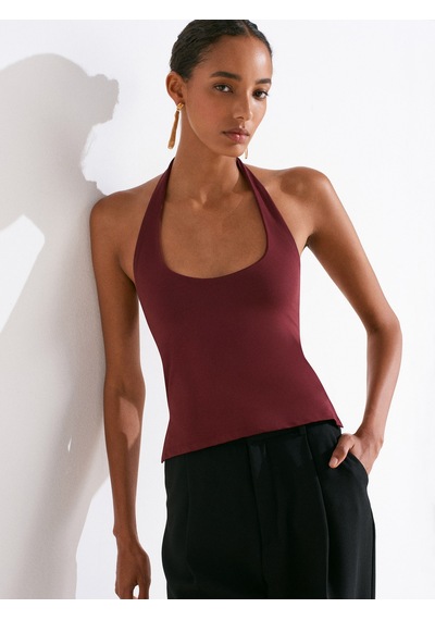 Dilvin 31753 Halter Yaka Top-bordo Bordo