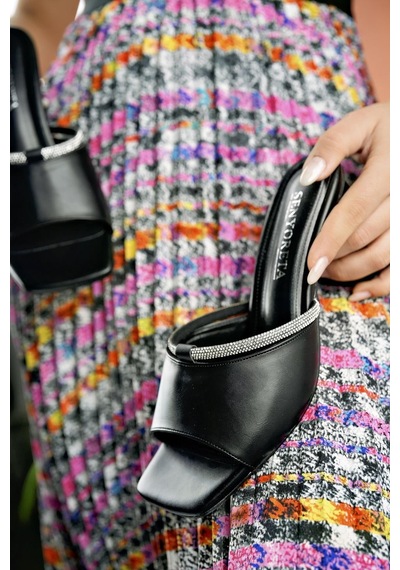 Nesilshoes Nesil Shoes Senyo 076 Siyah Yazlık Topuklu Kadın Terlik