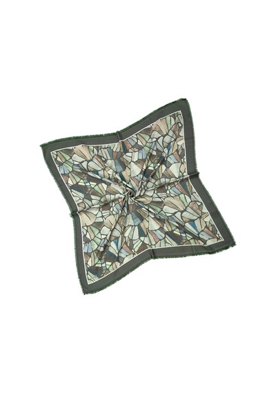 Mim Eşarp Ebruli Kışlık Desenli Eşarp 95x95 Cm Koyu Gri - Yeşil