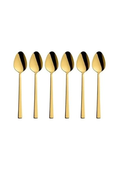 Parlak Gold Tatlı Kaşığı Seti, Kahvaltı Kaşık Seti, Paslanmaz Çelik, 6 Adet