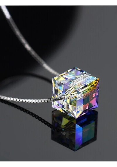 Brezza Lusso Jewelry Gümüş Swarovski Taşlı Kadın Küp Gümüş Kolye 45 CM