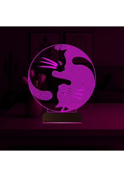 Luvivia Kedi Ying Yang Denge 3d Lamba - Masa Gece Lambası Şeffaf