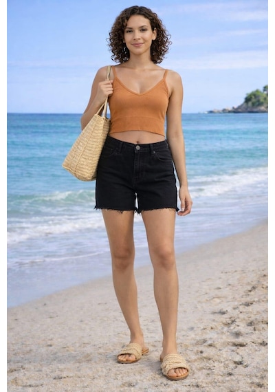 Alexander Gardi Alexandergardı Askılı V Yaka Crop Top Büstiyer B24-0079 01 HARDAL