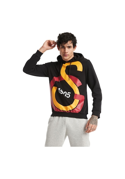 Galatasaray - Lisanslı Büyük Logo Kapüşonlu Siyah Erkek Sweat Siyah
