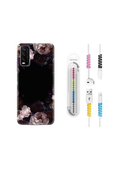 Vivo Y11S Kılıf Kablo Koruyuculu Dark Flowers 1906
