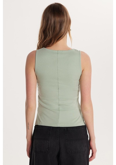 Tudors Kadın Modal Kumaş Slim Fit Dar Kesim Bisiklet Yaka Düz Basic Mint Bluz-34412 MİNT