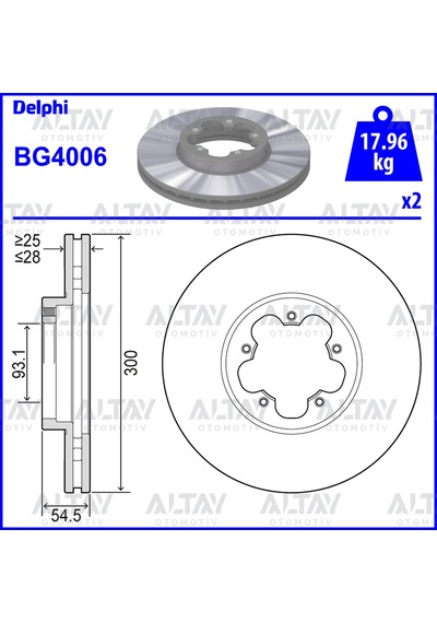 Delphı Fren Diski Transit 06-14 / V347 200ps Arkadan İtişli Ön Havalı 300-5 Set 6c111125aa
