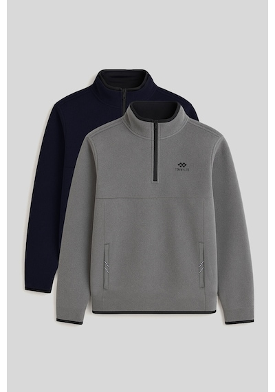 Tommy Life Dik Yaka Yarım Fermuarlı 2li Paket Lacivert-gri Melanj Erkek Polar Sweatshirt - 87891 Lacivert - Gri