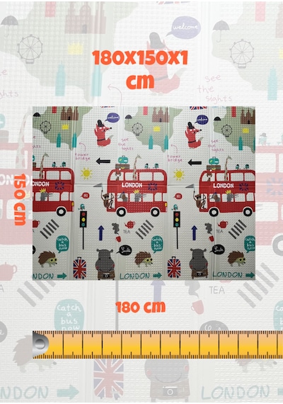 Katlanabilir Çift Taraflı Eğitici Çocuk Oyun Matı, Halısı 180x150 Taşıma Çantalı -london
