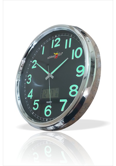 Fosforlu Gece Görünen 32 Cm Ters Çalışan Sessiz Siyah Duvar Saati Siyah - Gümüş