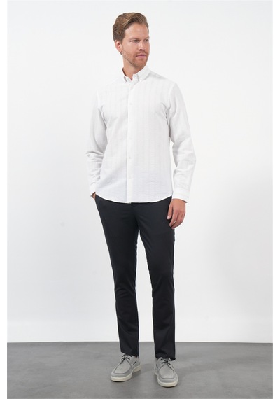 İmza Beyaz-kahverengi Yumuşak Yaka Uzun Kol Slim Fit Pamuklu Gömlek 1004260260 Beyaz - Kahverengi