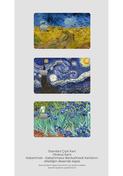 3'lü Van Gogh Tablo Seri 1 - Papara, Tosla, Otobüs Kart Kaplama Stickeri Kredi Kartı Için Diğer