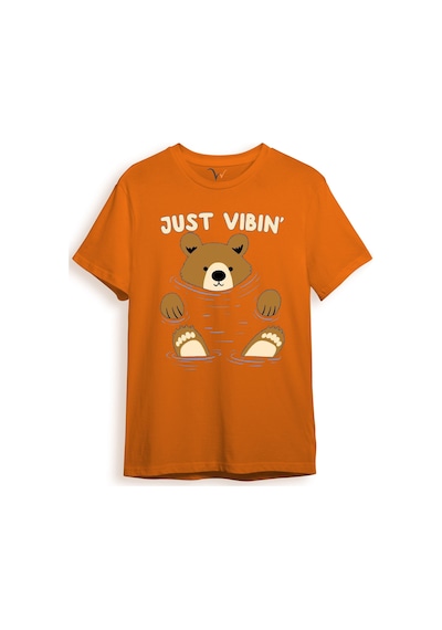 Just Vibin Sevimli Ayıcık Baskılı Regular Fit %100 Pamuk Turuncu T-shirt Turuncu