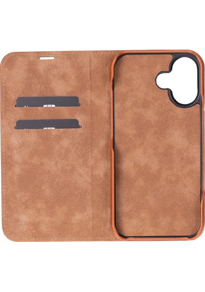 Bloomcase Sonat Urban Tan Hakiki Deri Apple Uyumlu iPhone 17 6.3" Folio Kılıfı Taba
